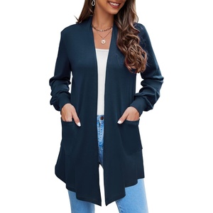 image:imageMicoson Spring Thin Open Front Cardigan for Womens Thin Draped Long Sleeve Business Cover up with Pockets Navy Blue L