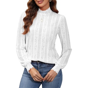 image:imageMicoson Women Lace Shirts Mock Neck Long Sleeve Top Casual Blouses Stretch Lace Slim T Shirt Dressy Blouse Tunic Tops