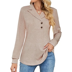 image:imageMicoson Womens Long Sleeve Button Lapel Tunic Tops V Neck Business Casual Swing Sweatshirt PulloverApricot