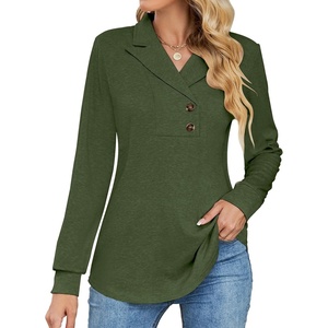 image:imageMicoson Womens Long Sleeve Button Lapel Tunic Tops V Neck Business Casual Swing Sweatshirt PulloverArmy Green
