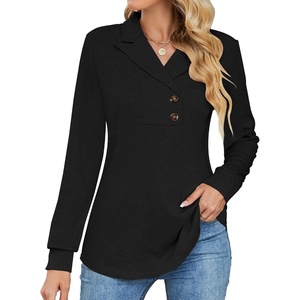 image:imageMicoson Womens Long Sleeve Button Lapel Tunic Tops V Neck Business Casual Swing Sweatshirt PulloverBlack