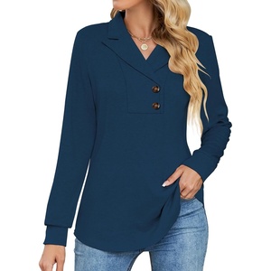 image:imageMicoson Womens Long Sleeve Button Lapel Tunic Tops V Neck Business Casual Swing Sweatshirt PulloverBlue