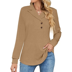 image:imageMicoson Womens Long Sleeve Button Lapel Tunic Tops V Neck Business Casual Swing Sweatshirt PulloverBrown