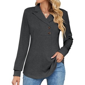 image:imageMicoson Womens Long Sleeve Button Lapel Tunic Tops V Neck Business Casual Swing Sweatshirt PulloverDark Grey