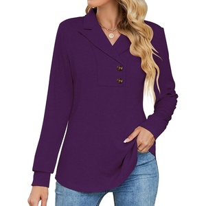 image:imageMicoson Womens Long Sleeve Button Lapel Tunic Tops V Neck Business Casual Swing Sweatshirt PulloverDeep Purple