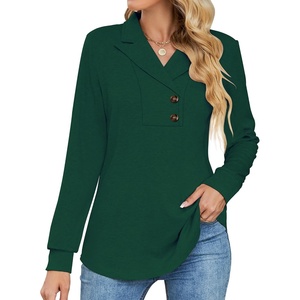 image:imageMicoson Womens Long Sleeve Button Lapel Tunic Tops V Neck Business Casual Swing Sweatshirt PulloverGreen