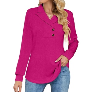 image:imageMicoson Womens Long Sleeve Button Lapel Tunic Tops V Neck Business Casual Swing Sweatshirt PulloverHot Pink