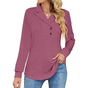 image:imageMicoson Womens Long Sleeve Button Lapel Tunic Tops V Neck Business Casual Swing Sweatshirt PulloverMagenta