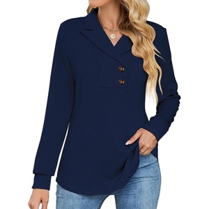 image:imageMicoson Womens Long Sleeve Button Lapel Tunic Tops V Neck Business Casual Swing Sweatshirt PulloverNavy Blue
