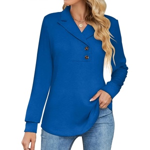 image:imageMicoson Womens Long Sleeve Button Lapel Tunic Tops V Neck Business Casual Swing Sweatshirt PulloverRoyal Blue