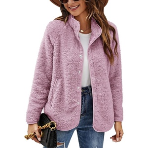 image:imageMicoson Womens Long Sleeve Cardigan Coat Lapel Button Down Warm Fuzzy Fleece Jacket Oversized Winter Outwear with Pockets