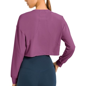 image:imageMicoson Womens Long Sleeve Crop Tops Workout Cropped Sweatshirts Summer Loose Fit Gym Yoga Shirts with UPF 50