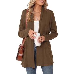 image:imageMicoson Womens Long Sleeve Open Front Cardigan Casual Loose Lightweight Cardigans with PocketsBrownnew