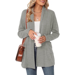 image:imageMicoson Womens Long Sleeve Open Front Cardigan Casual Loose Lightweight Cardigans with PocketsLight Gray