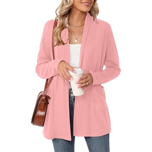 image:imageMicoson Womens Long Sleeve Open Front Cardigan Casual Loose Lightweight Cardigans with PocketsOrange Pink