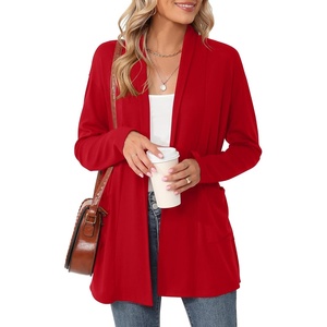 image:imageMicoson Womens Long Sleeve Open Front Cardigan Casual Loose Lightweight Cardigans with PocketsRed
