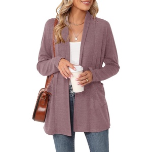 image:imageMicoson Womens Long Sleeve Open Front Cardigan Casual Loose Lightweight Cardigans with PocketsRed Bean Paste