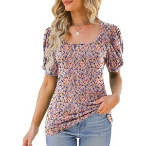 image:imageMicoson Womens Tops Short Sleeve Shirts Casual Square Neck Top Puff Sleeve Fitted Blouses