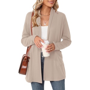 image:imageMicoson Womens Long Sleeve Open Front Cardigan Casual Loose Lightweight Cardigans with PocketsLight Brown